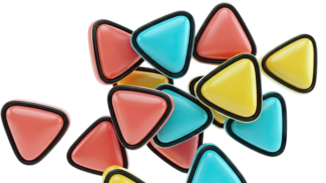 Pile of colorful triangular buttons with black borders - Powered by Adobe