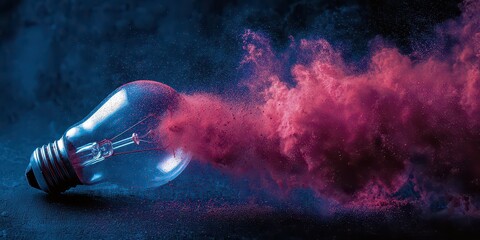 Glowing Glass Lightbulb Exploding into Pink and Blue Glitter on a Textured Dark Surface Creative Concept Illustrating Ideas Innovation Energy And Power