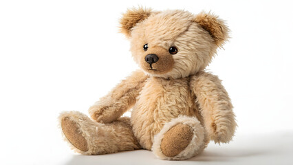 Obraz premium Fluffy Light Brown Teddy Bear Sitting Adorably, Cute Plush Toy, Perfect for Kids' Designs isolated on transparent background