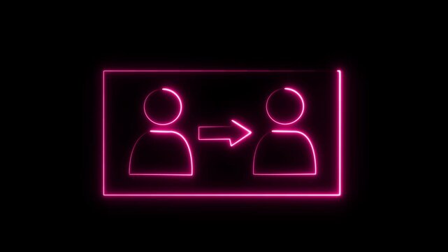 Neon Pink User Transfer Icon on Black Background, Data Exchange Symbol