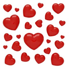A collection of glossy red hearts floating in space