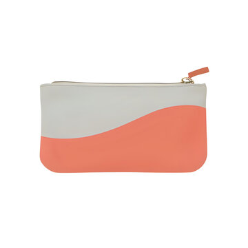 A small pouch with a wavy design and zipper closure is displayed on a plain surface