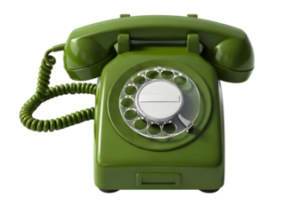 Vintage green rotary phone isolated on transparent background