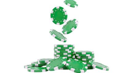 Green Casino Chips Falling and Stacked