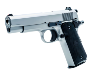 Silver semiautomatic pistol isolated on transparent background
