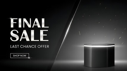 Final sale last chance offer on premium products displayed on a glowing pedestal