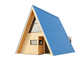 Modern aframe cabin house isolated on transparent background