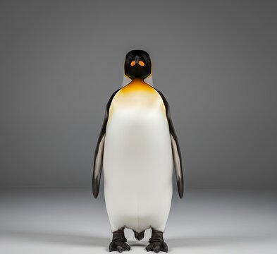 Full shot of adult king penguin aptenodytes patagonicus in studio on gray background