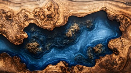 Obraz premium The Art of the Pour. Mesmerizing Blue Resin and Wood