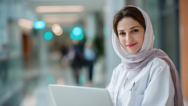 A Professional Woman with a Laptop: A woman, elegantly dressed, works with a laptop computer in a contemporary setting, exuding confidence and capability.