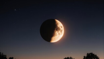 Crescent moon at night, with stars