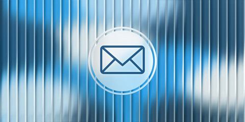 Glass Email Envelope Icon for Secure Digital Communication and Electronic Messaging Laws on Blue Abstract Metallic Background