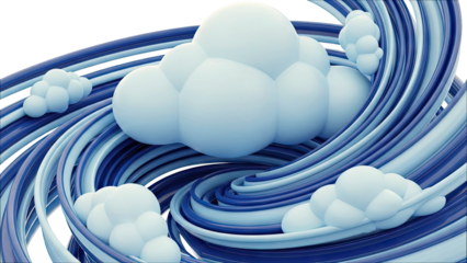Abstract Swirl of Blue Ribbons with Clouds