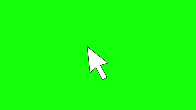 Mouse pointer cursor click press animation on green background, mouse pointer cursor clicking with gesture spark icon animated with alpha channel.