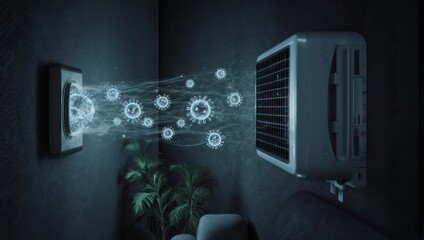 Dark room, air conditioner, virus particles dispersing