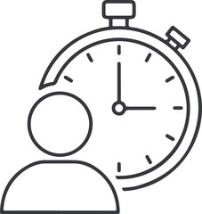 Obraz premium Efficiency improvement icon concept outline vector illustration person silhouette stopwatch time management deadline productivity work optimization symbol