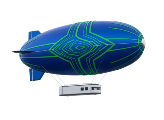Blue futuristic airship isolated on transparent background