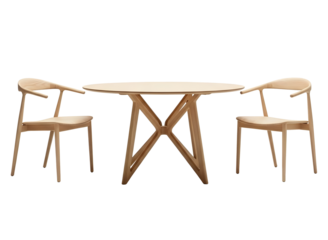 Wooden dining table and chairs isolated on transparent background