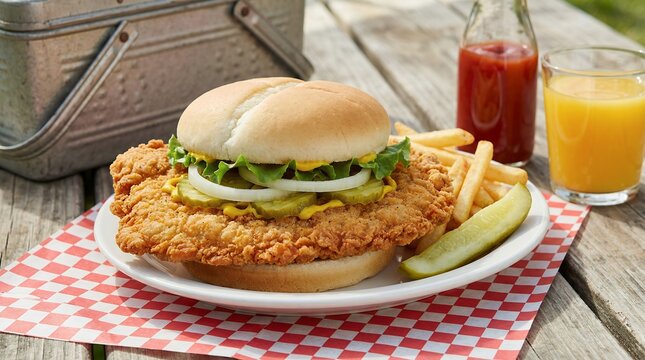 Midwestern Breaded Pork Tenderloin Sandwich with Fries | American Comfort Food | Hearty Fried Sandwich