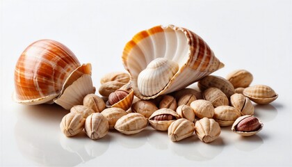 Seashells and cockles on white background, perfect for coastal themes