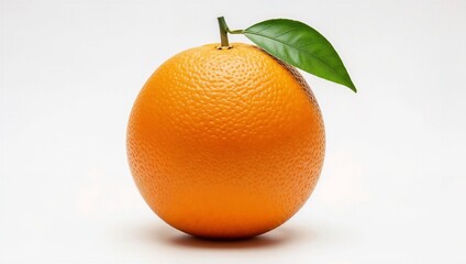 Fresh vibrant orange with green leaves on white background