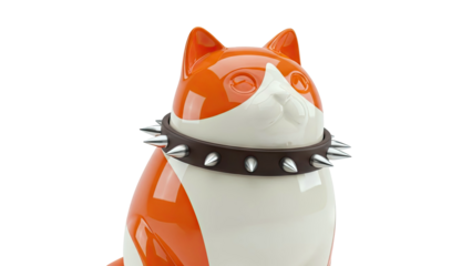 Orange and White Cat Figurine with Spiked Collar