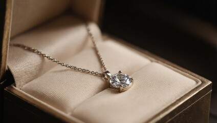 Delicate diamond pendant nestled in a beige box