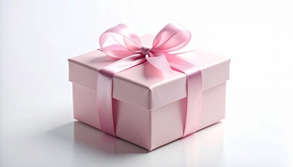 Fototapeta premium Beautiful pink gift box, delicately tied with a satin ribbon and bow, perfect for birthdays, anniversaries, or a thoughtful romantic surprise, symbolizing joy and anticipation