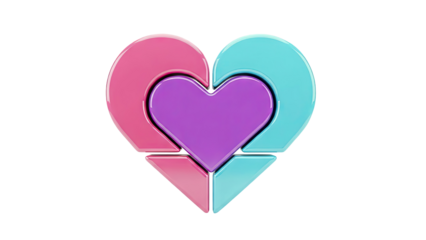 Interlocking Heart Puzzle Pieces in Pink, Blue, and Purple