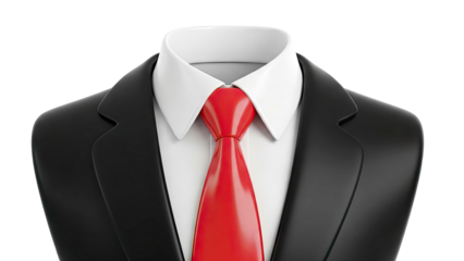 3D Rendered Black Suit with Red Tie and White Shirt