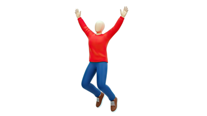 3D character jumping with arms raised