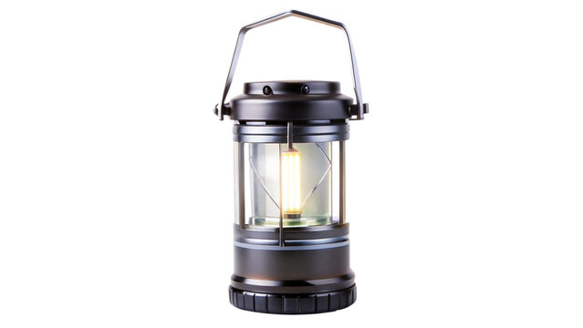 led camping lantern emitting bright light, illuminating isolated on a transparent background