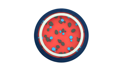 Abstract Red Circle with Blue and Gray Droplets