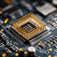 Close-up of a central processing unit (CPU) on a motherboard, showcasing intricate electronic components