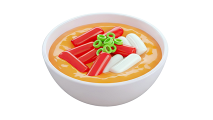 3D Rendered Bowl of Tteokbokki with Green Onions