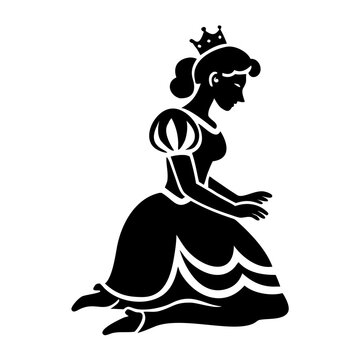 princess kneeling in curtsy icon silhouette illustration for fairy tale and children&rsquo;s design 