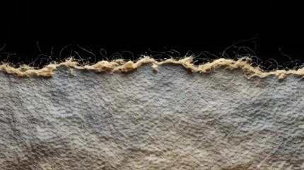 Textured Textile's Edge: A close-up study of a textured textile reveals its raw edge, the soft, tactile texture of the fabric contrasted against the stark backdrop. 