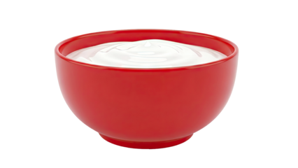 Red Bowl Filled with Creamy White Substance