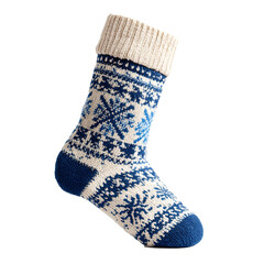 Pair of Knitted Christmas Stockings with Snowflake Patterns Isolated on Transparent Background
