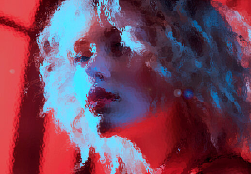 Crimson And Cobalt Glass Reflect Photo Effect