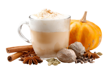 Cozy pumpkin spice latte with whipped cream and autumnal spices