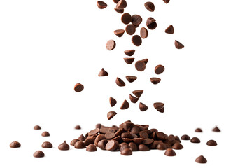 Obraz premium Falling Chocolate Chips Creating a Delightful Cascade of Sweetness
