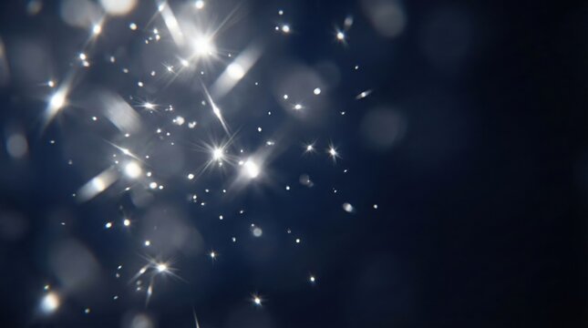 Glowing light particles floating in dark blue background,abstract starry bokeh pattern with magical shimmer and soft sparkles in space concept