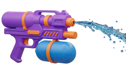 Purple and Orange Water Gun Shooting Water