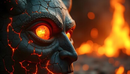 Dark Mythical Demon Face Close-Up With Dramatic Lighting Generate AI