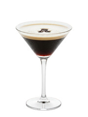 Classic espresso martini in glass, isolated on transparent background