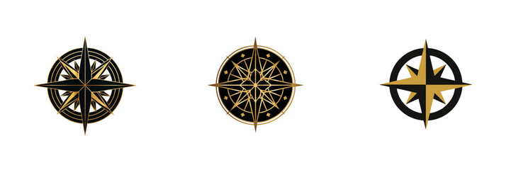Collection of compass designs  isolated on a transparent background