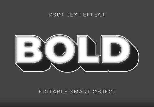 White And Black Long Shadow Text Effect Bold Strong Glow Font