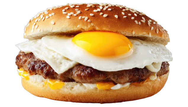 A hearty breakfast burger with a fried egg and melted cheese