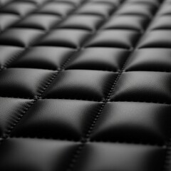 Obraz premium Black quilted padded fabric texture with diamond stitching pattern, luxury leather or synthetic material close-up for fashion, upholstery and interior design background concept 